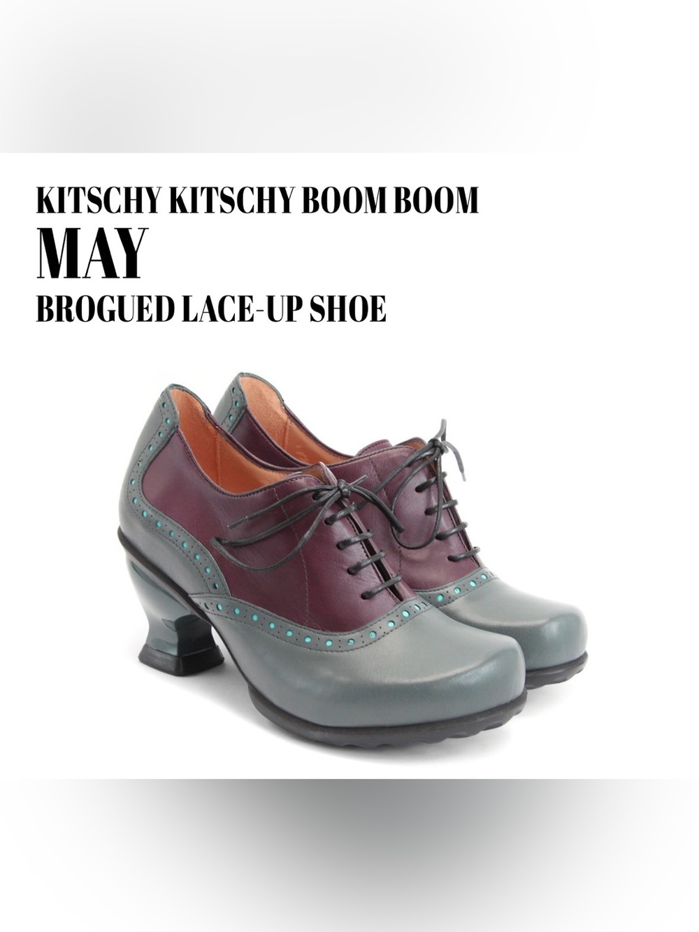 Fluevog EXCELLENT KKBB May teal/purple leather lace-up low heel -7.5 (fits 7)